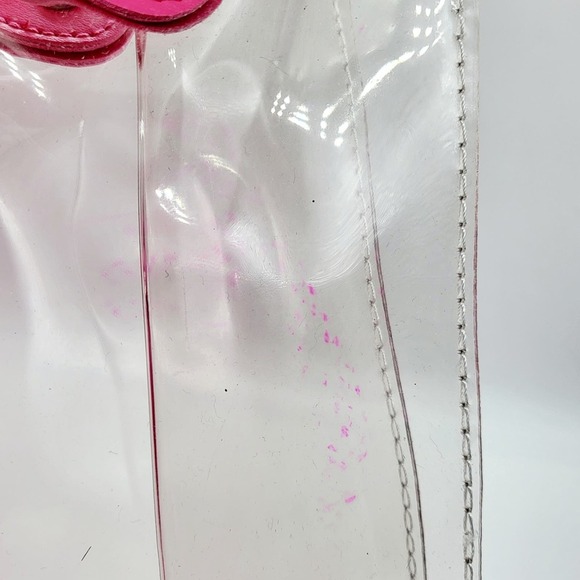 Lancome Transparent Round Bamboo Handle Handbag Tote Removable Pink Interior Bag - Picture 7 of 10